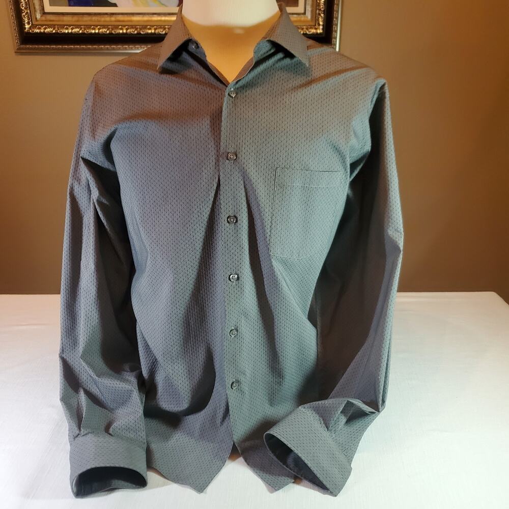Van Heusen Flex Mens XXL 18.5 36/37 Gray Geometric Stretch Dress Shirt